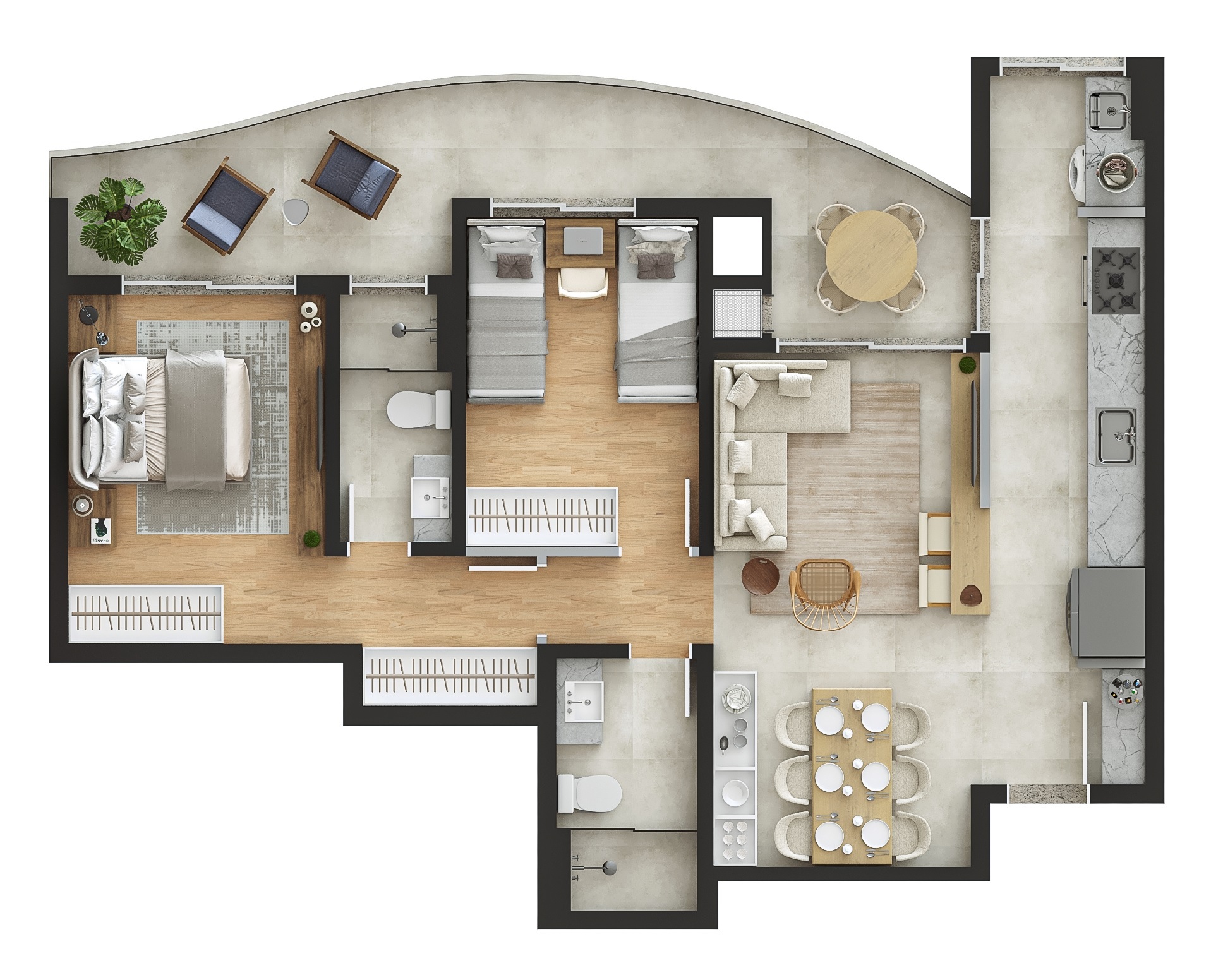Planta 04 - 2 dorm 77m²