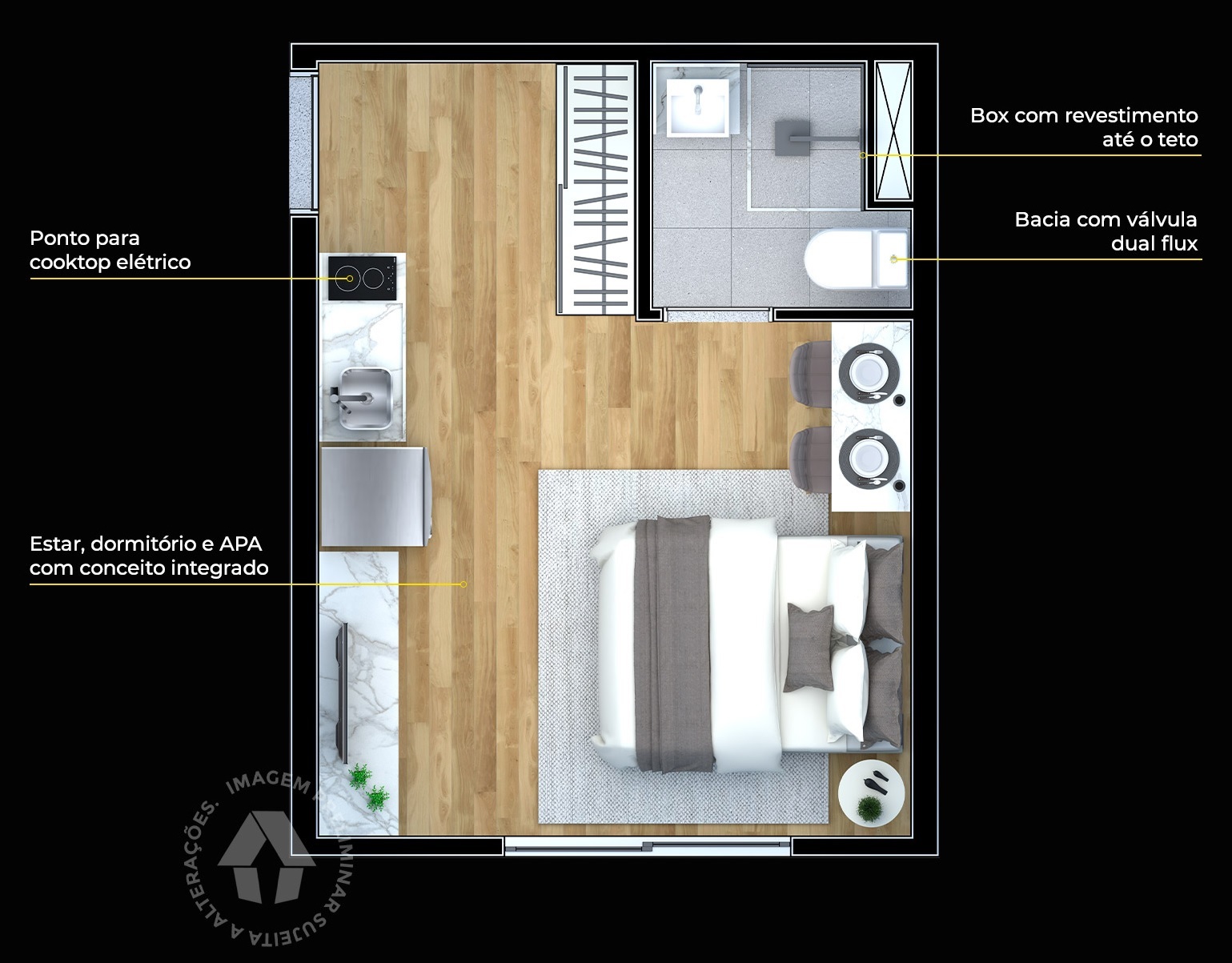 Planta 01 - 1 dorm 15m² - studio