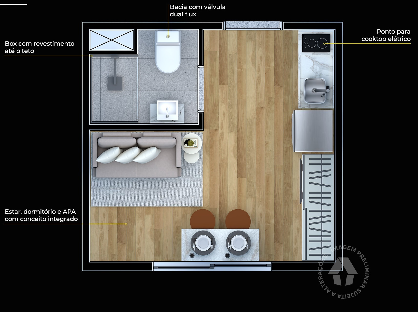 Planta 02 - 1 dorm 17m² - studio