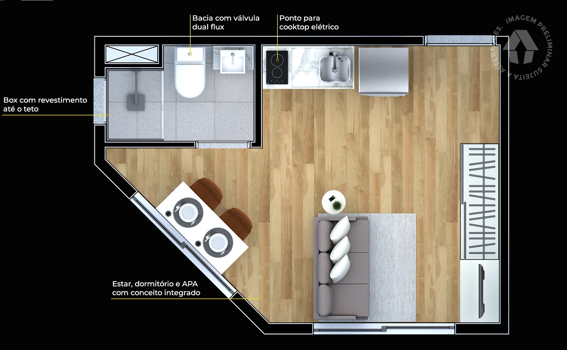 Planta 03 - 1 dorm 21m² - studio