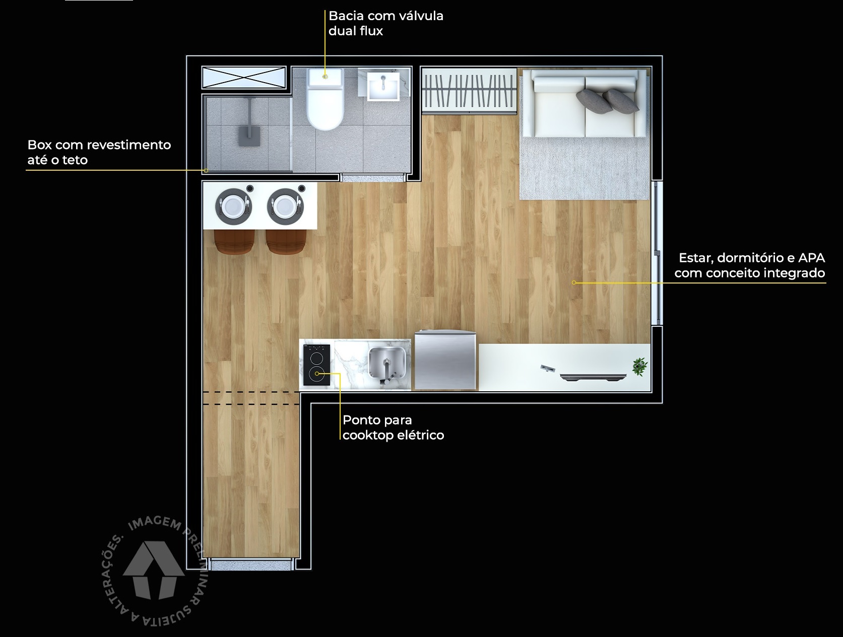Planta 04 - 1 dorm 23m² - studio
