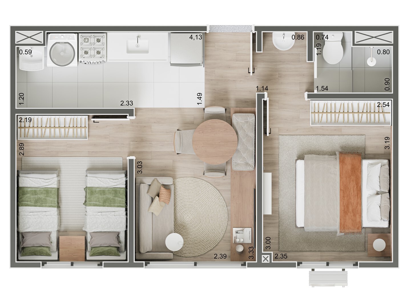 Planta 02 - 2 dorm 35 94m²