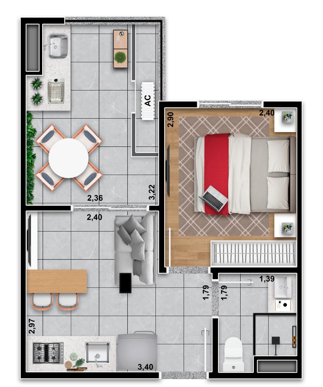Planta 02 - 1 dorm 30 52m²