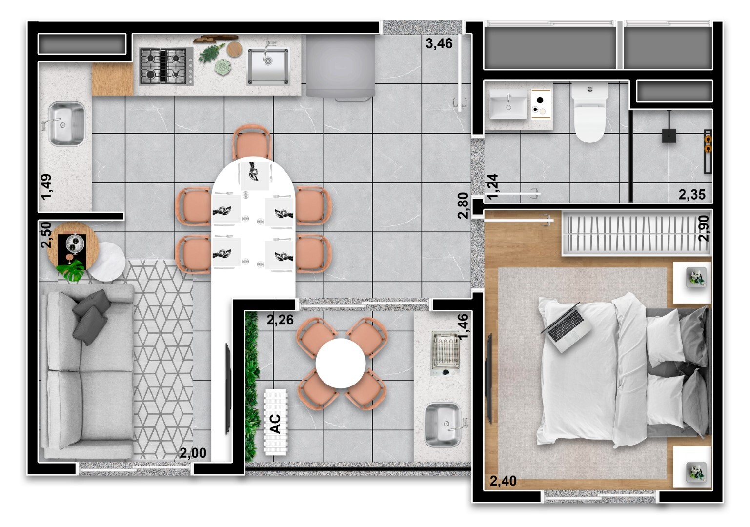Planta 05 - 1 dorm 33 10m²