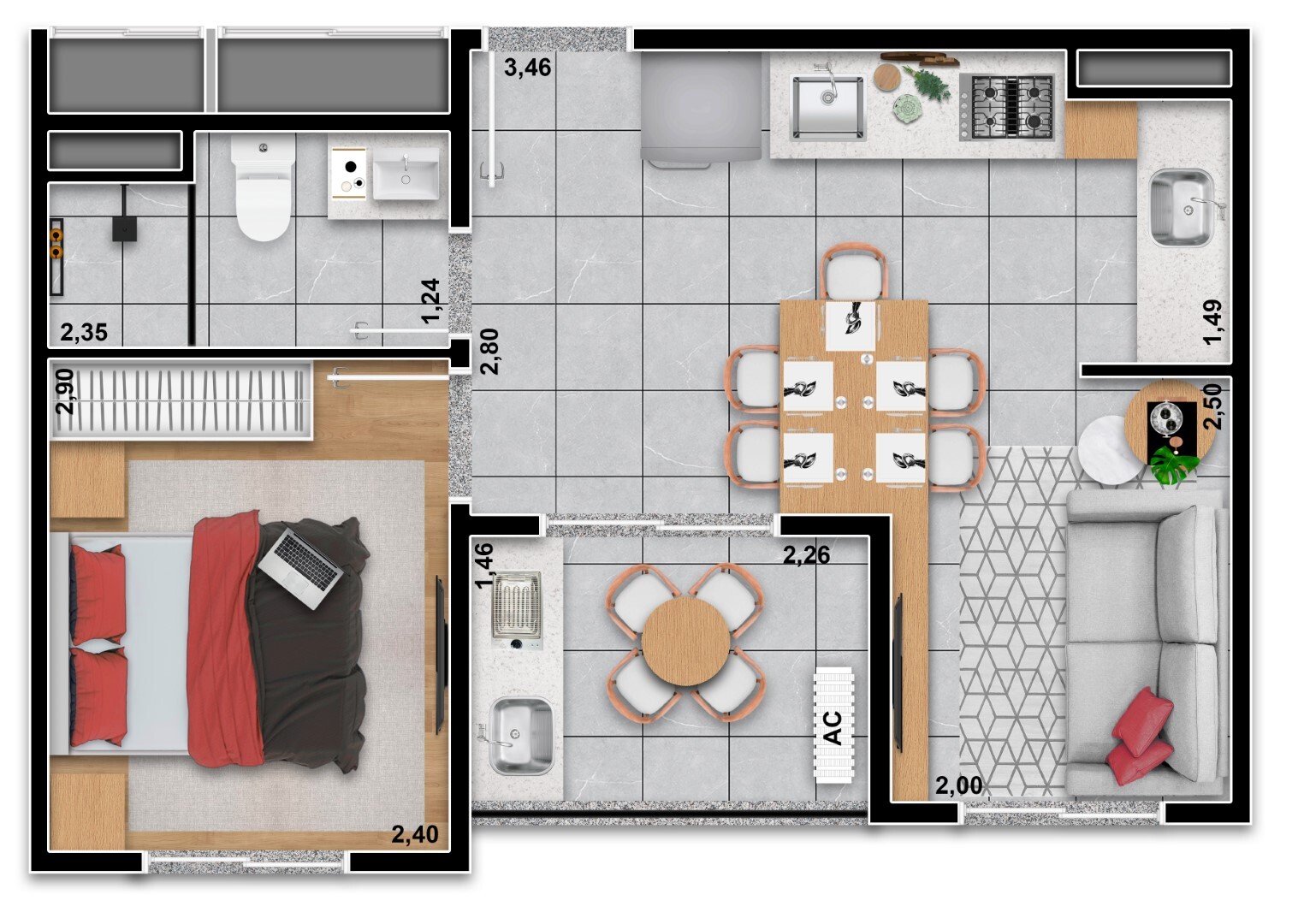 Planta 06 - 1 dorm 33 47m²