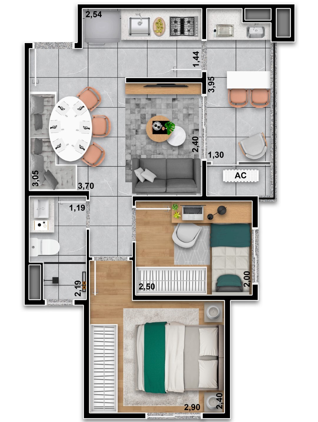 Planta 08 - 2 dorm 40 85m²