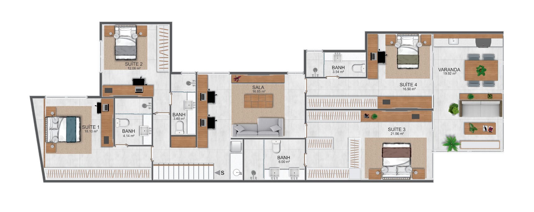 Planta 03 - 4 dorm 270m² - cobertura duplex - inferior