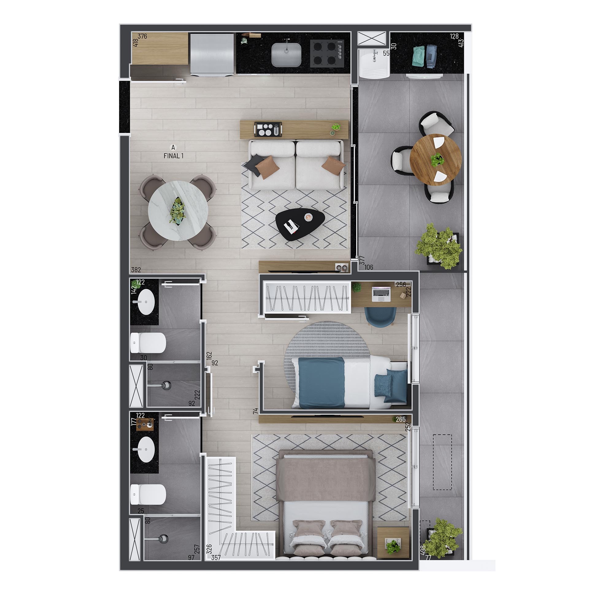 Planta 01 - 2 dorm 58 98m²
