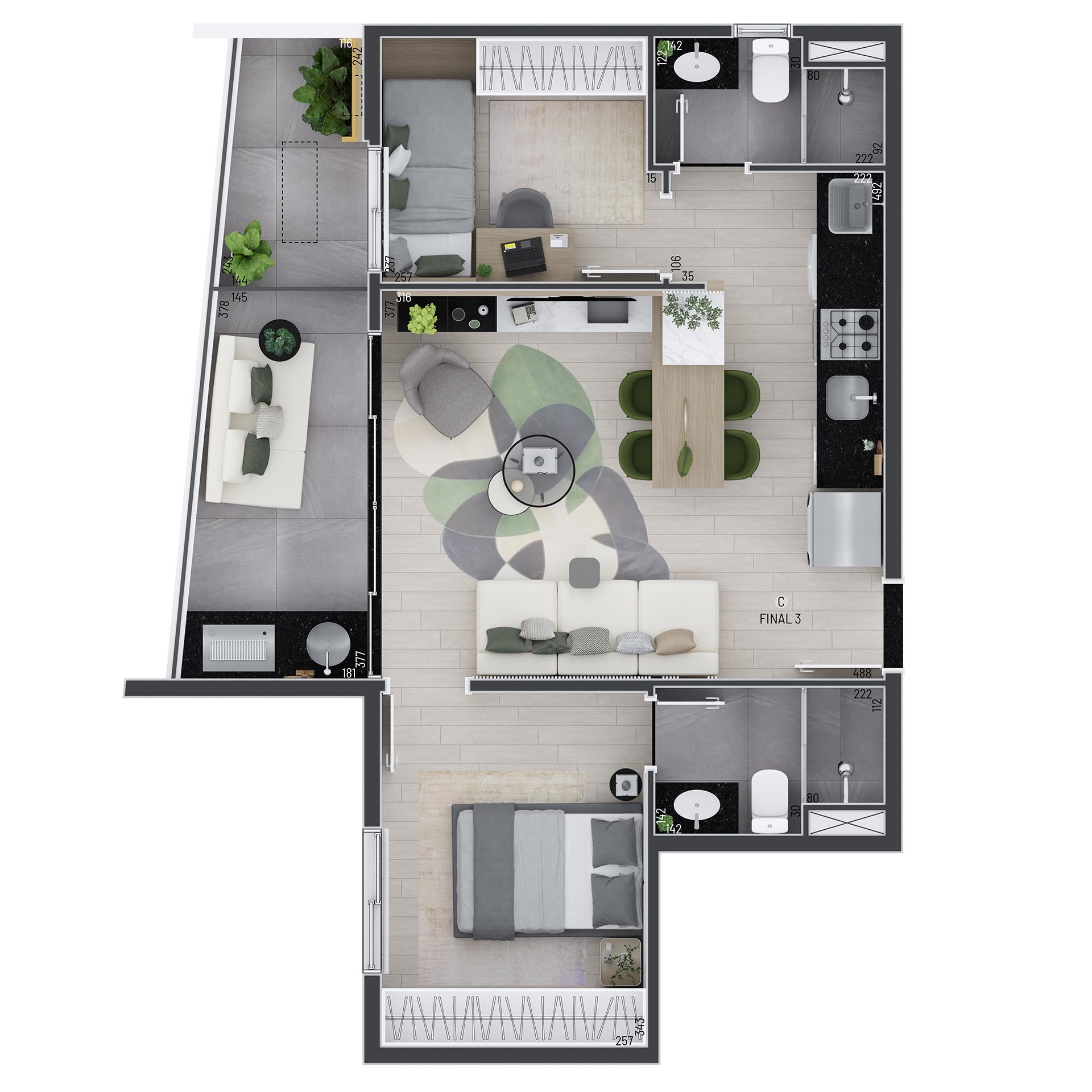 Planta 02 - 2 dorm 59 45m²