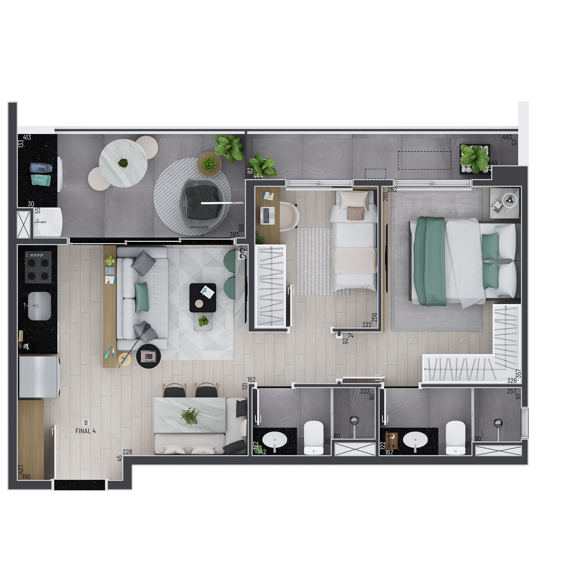Planta 03 - 2 dorm 59 76m²