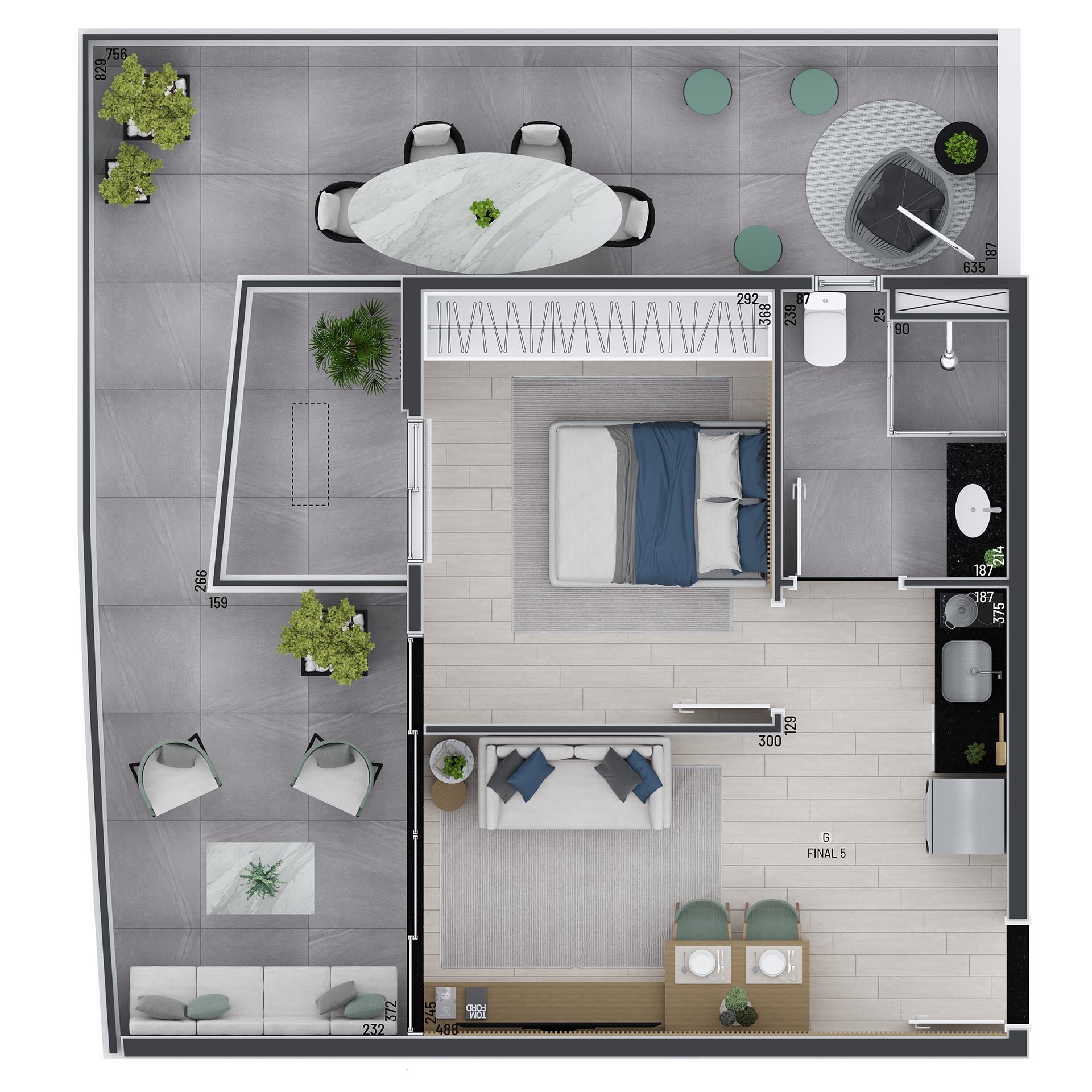 Planta 08 - 1 dorm 66 37m² - garden