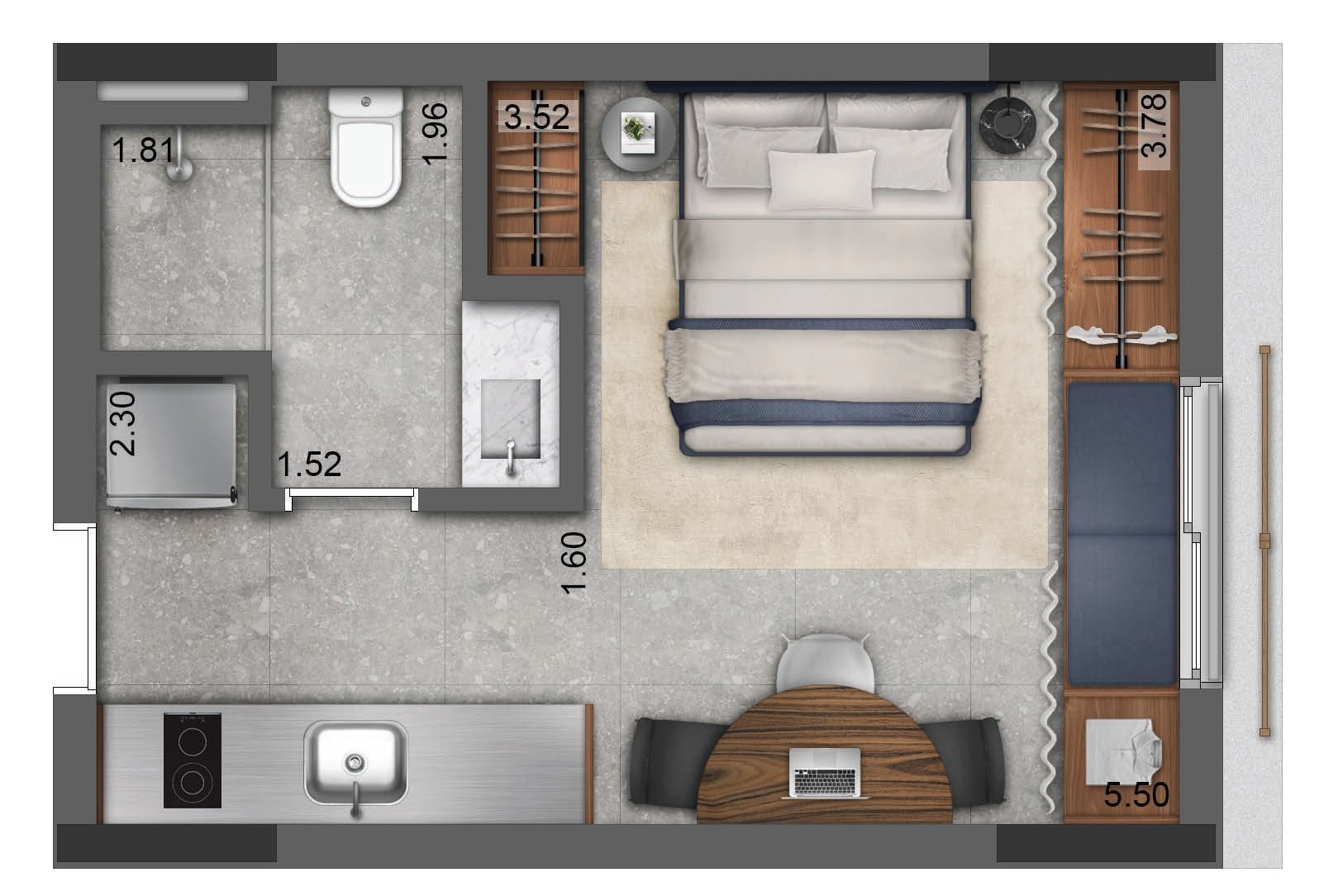 Planta 01 - 1 dorm 24m² - studio Planta 01 - 1 dorm 24m² - studio