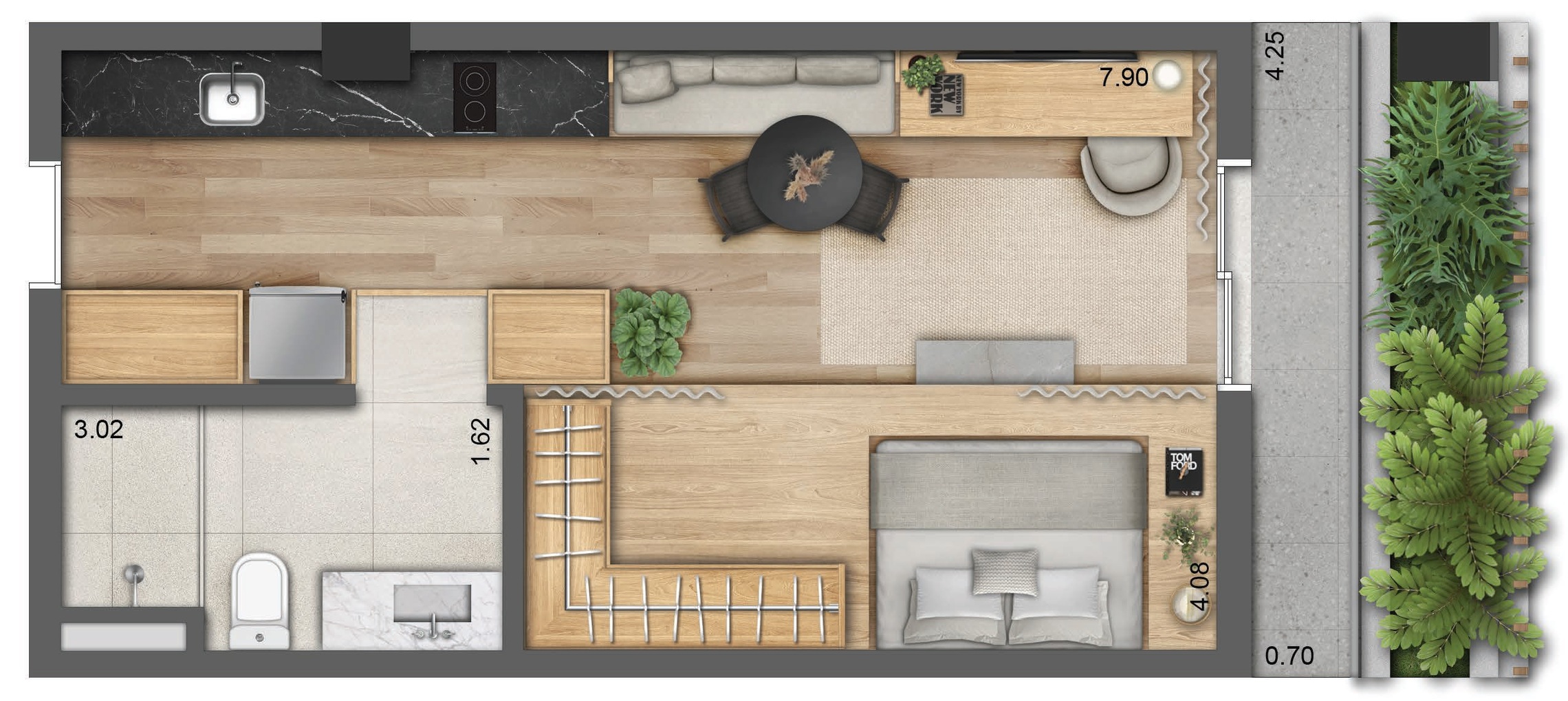 Planta 02 - 1 dorm 43m² - studio Planta 02 - 1 dorm 43m² - studio