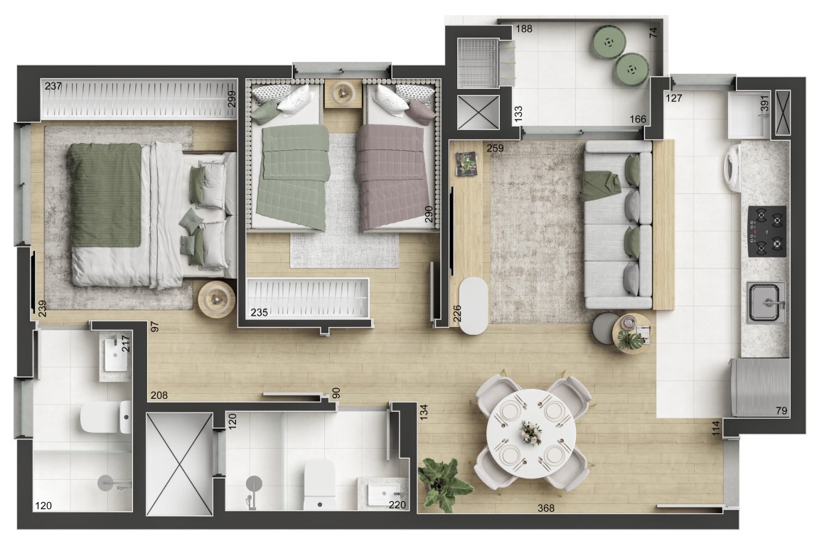 Planta 03 - 2 dorm 51,22m²