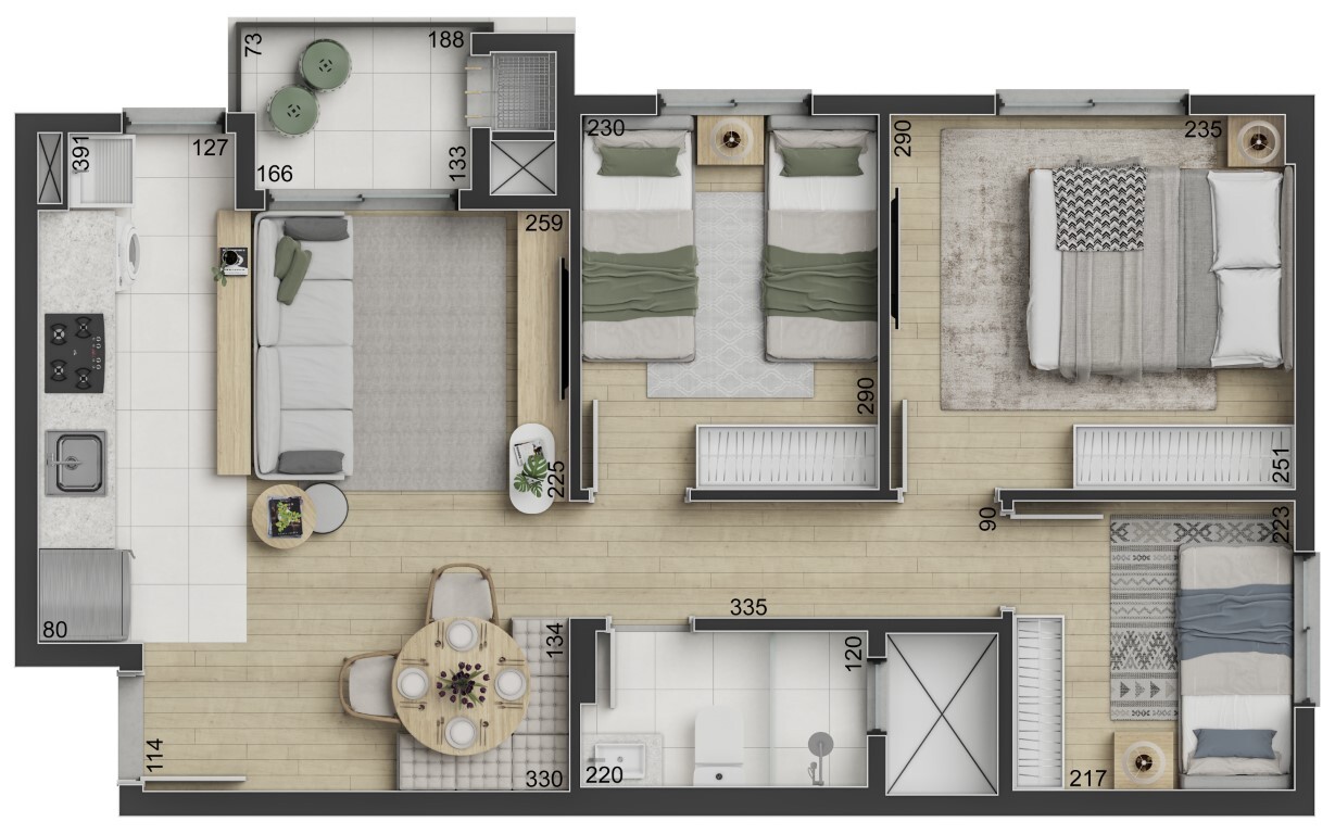 Planta 04 - 3 dorm 54,22m²
