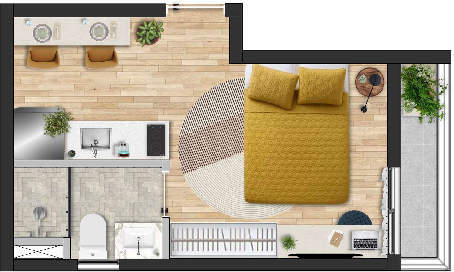 Planta 01 - 1 dorm 20m² - studio
