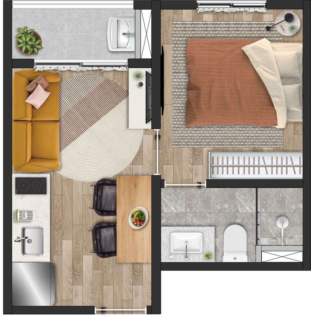 Planta 02 - 1 dorm 25,55m²