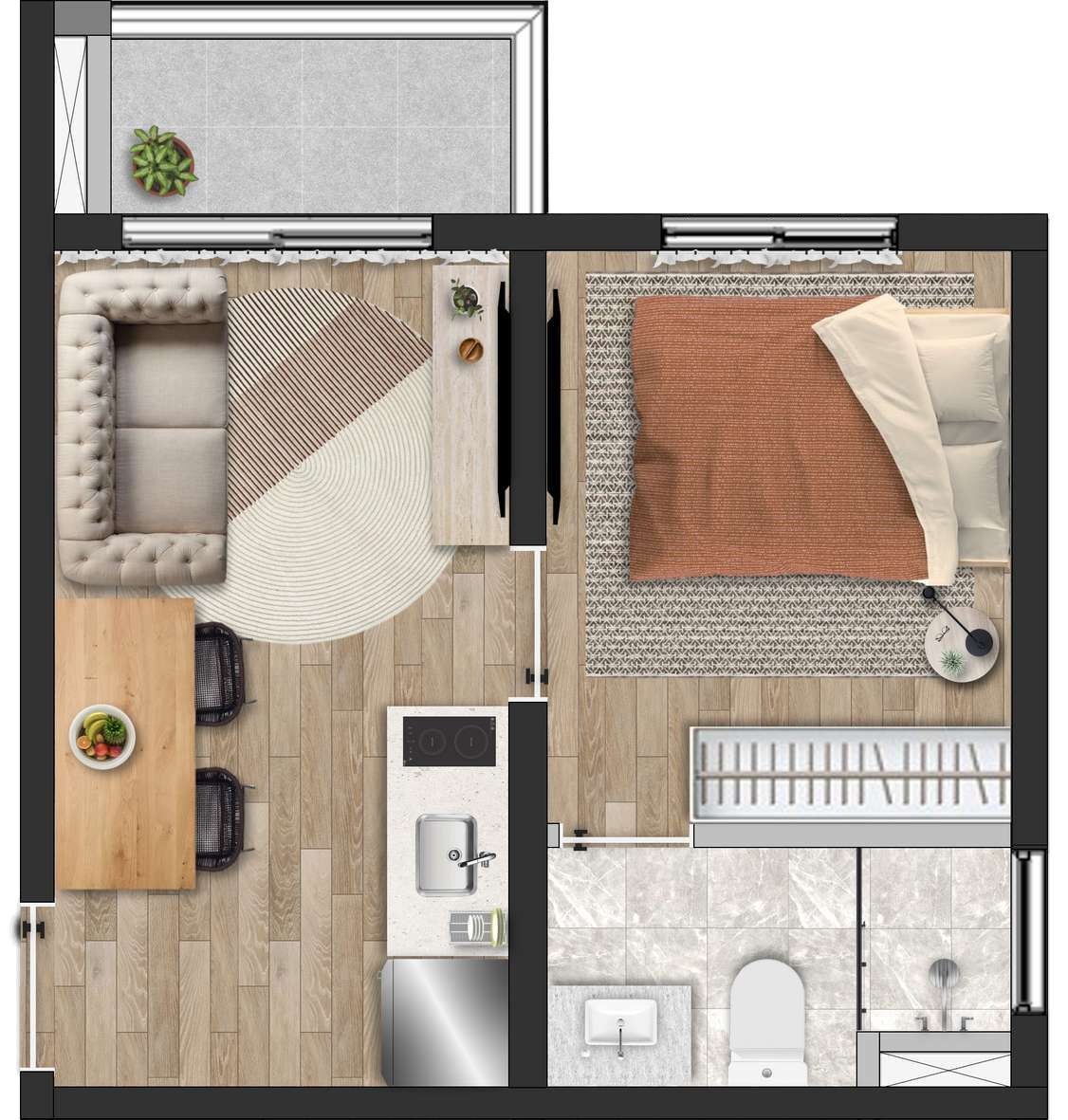 Planta 03 - 1 dorm 26m²