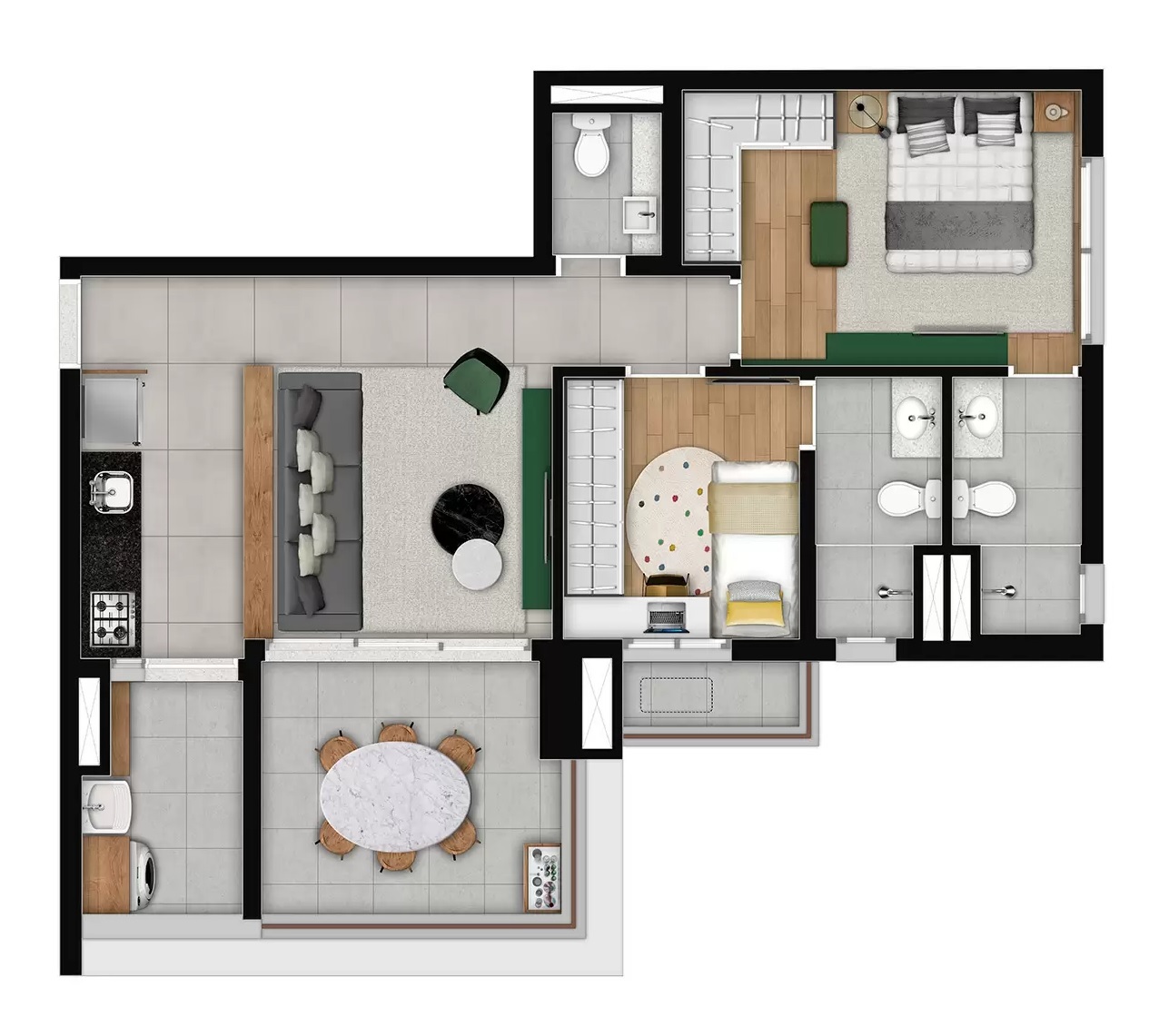 Planta 03 - 2 dorm 69,90m²