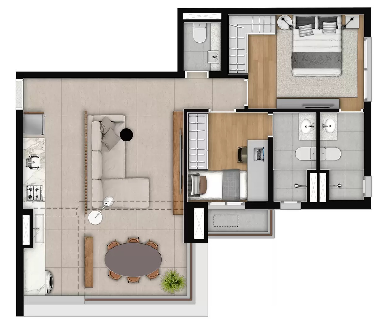 Planta 04 - 2 dorm 69,90m² - opção