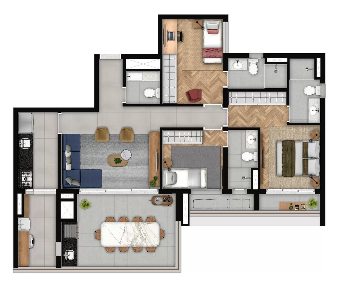 Planta 05 - 3 dorm 104,95m²