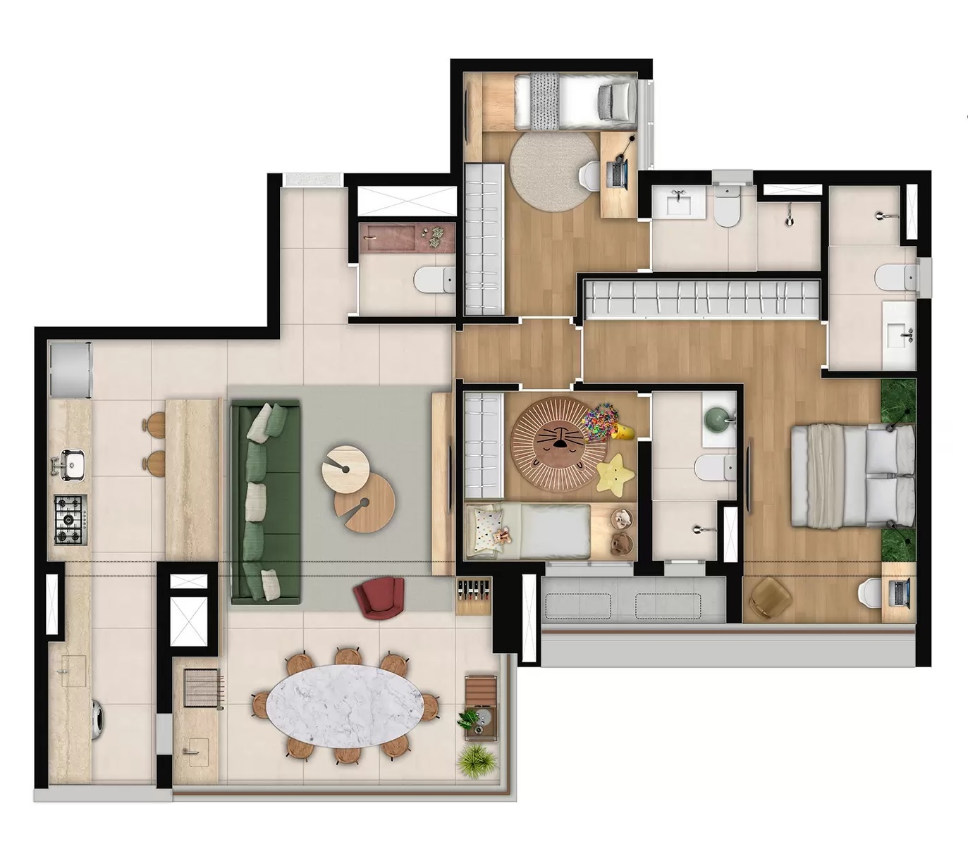Planta 06 - 3 dorm 104,95m² - opção