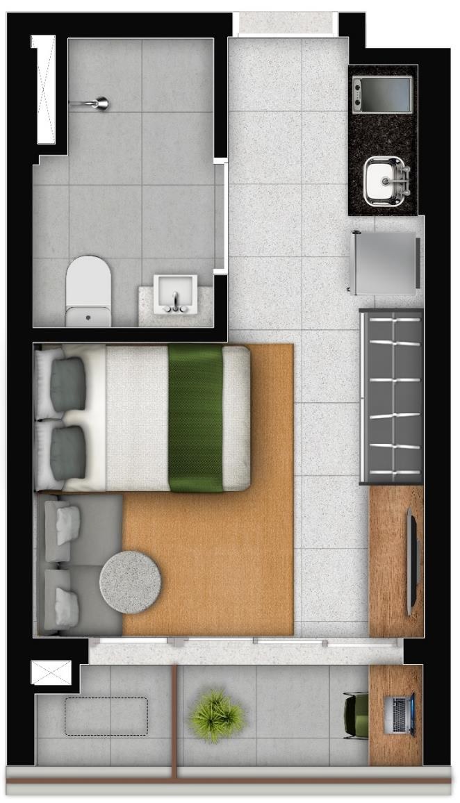 Planta 00 - 1 dorm 23,79m² - studio