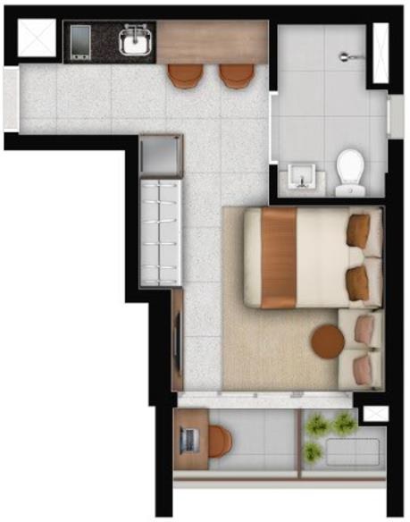 Planta 00 - 1 dorm 26,29m² - studio