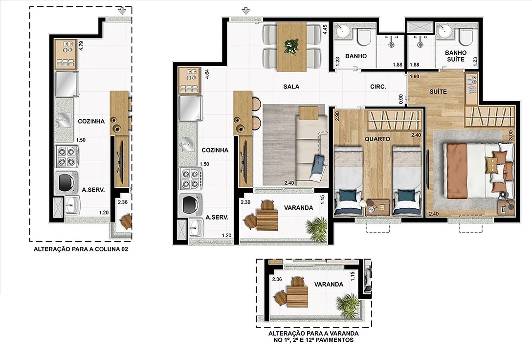 Planta 03 - 2 dorm 50,04m²