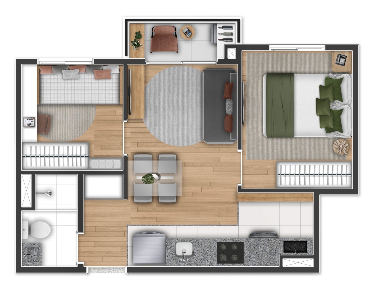 Planta 01 - 2 dorm 36m²