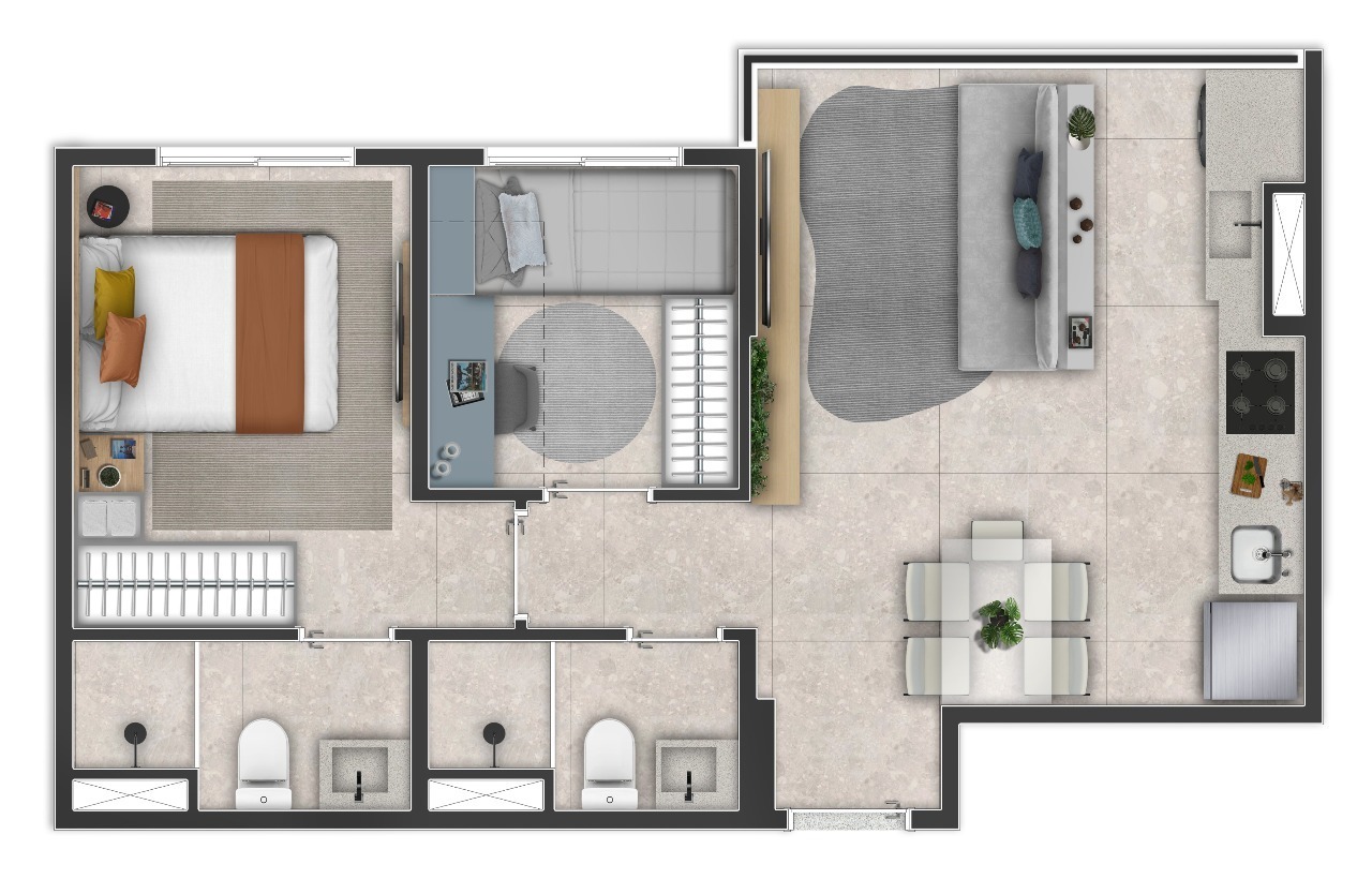 Planta 03 - 2 dorm 44m²
