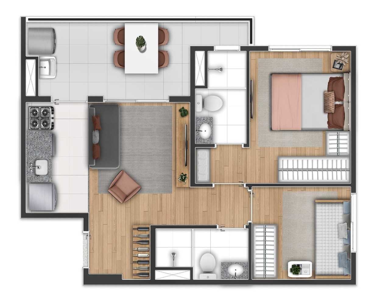 Planta 04 - 2 dorm 46m²