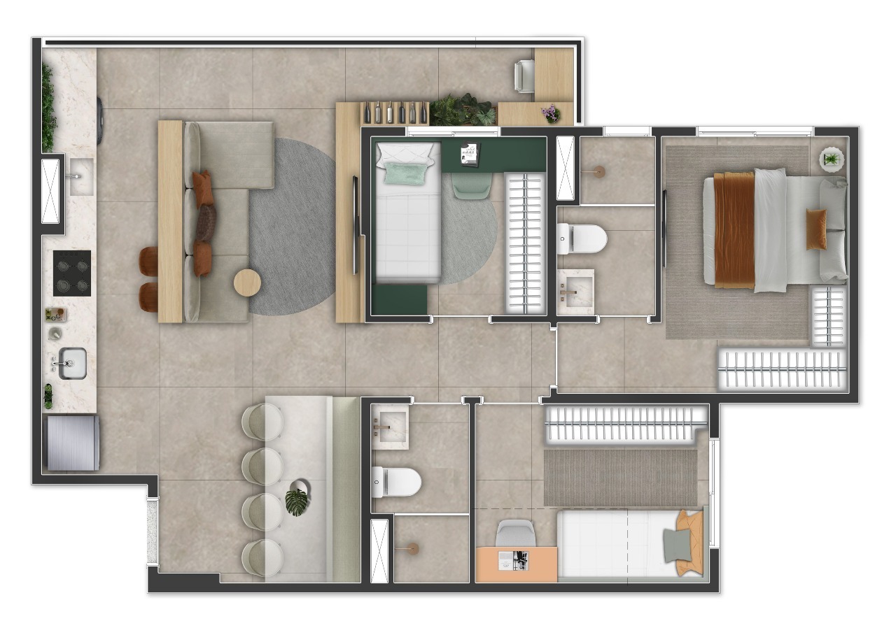 Planta 05 - 3 dorm 65m²