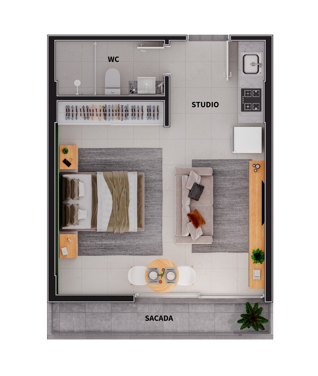 Planta 01 - 1 dorm 30m² - studio