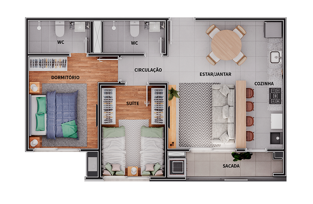 Planta 02 - 2 dorm 62,22m²