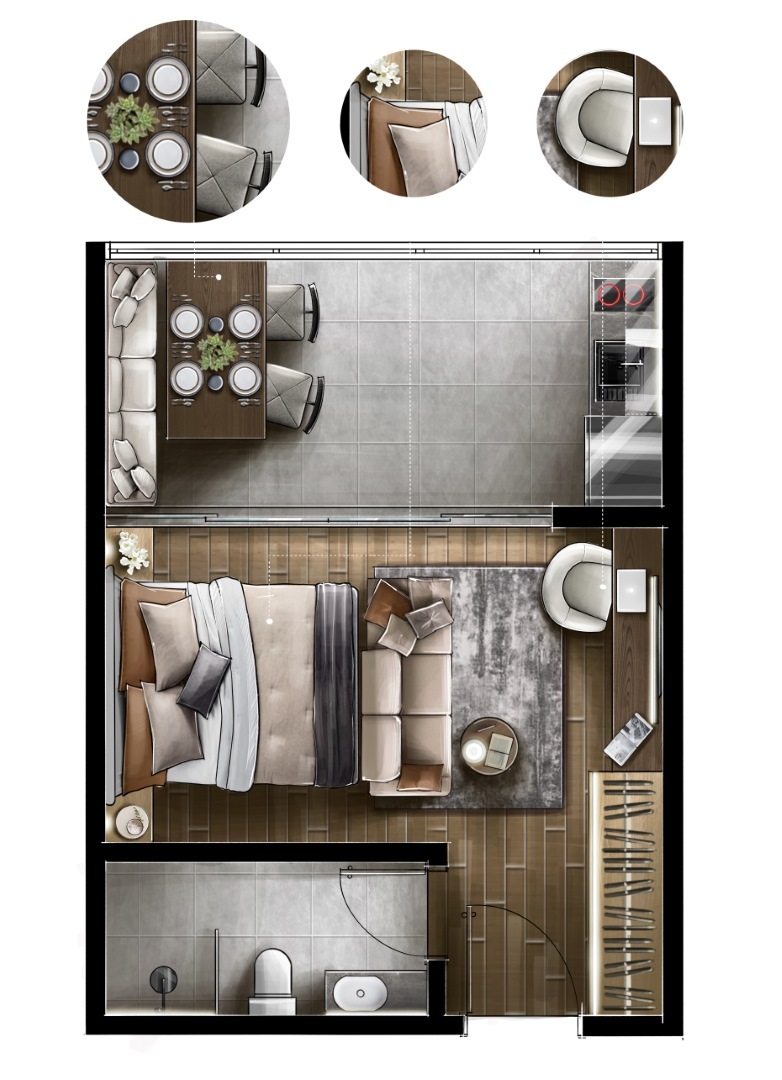 Planta 01 - 1 dorm 30,03m² - studio