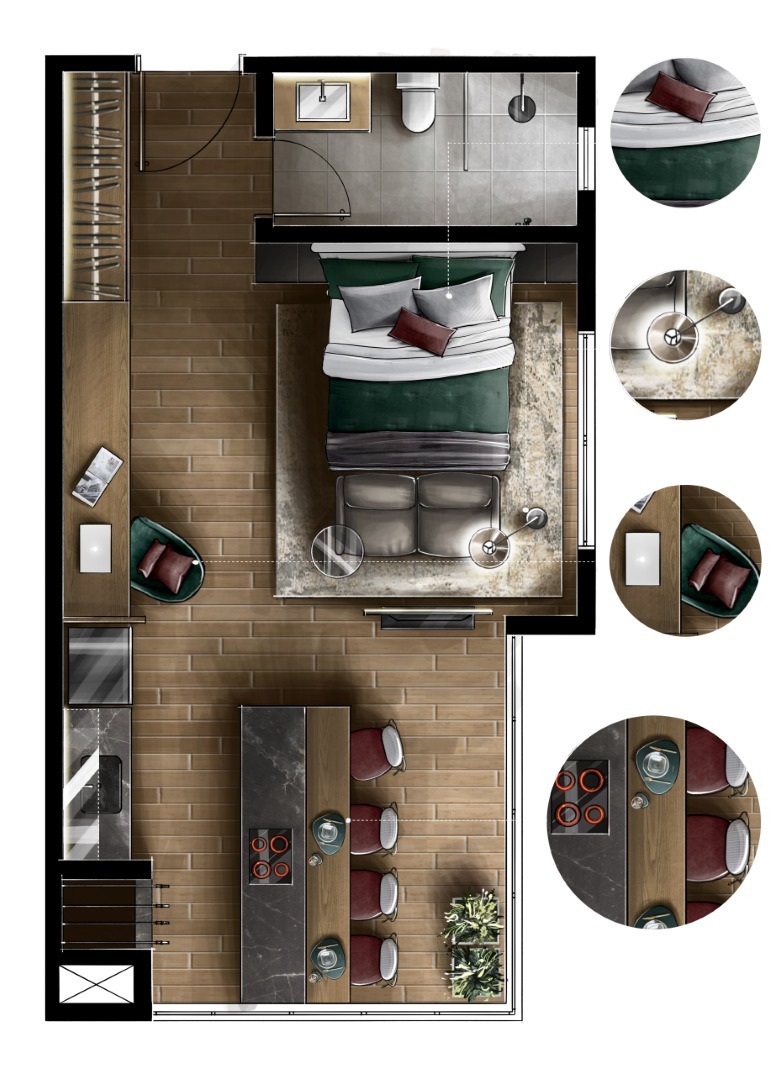 Planta 03 - 1 dorm 40,47m² - studio