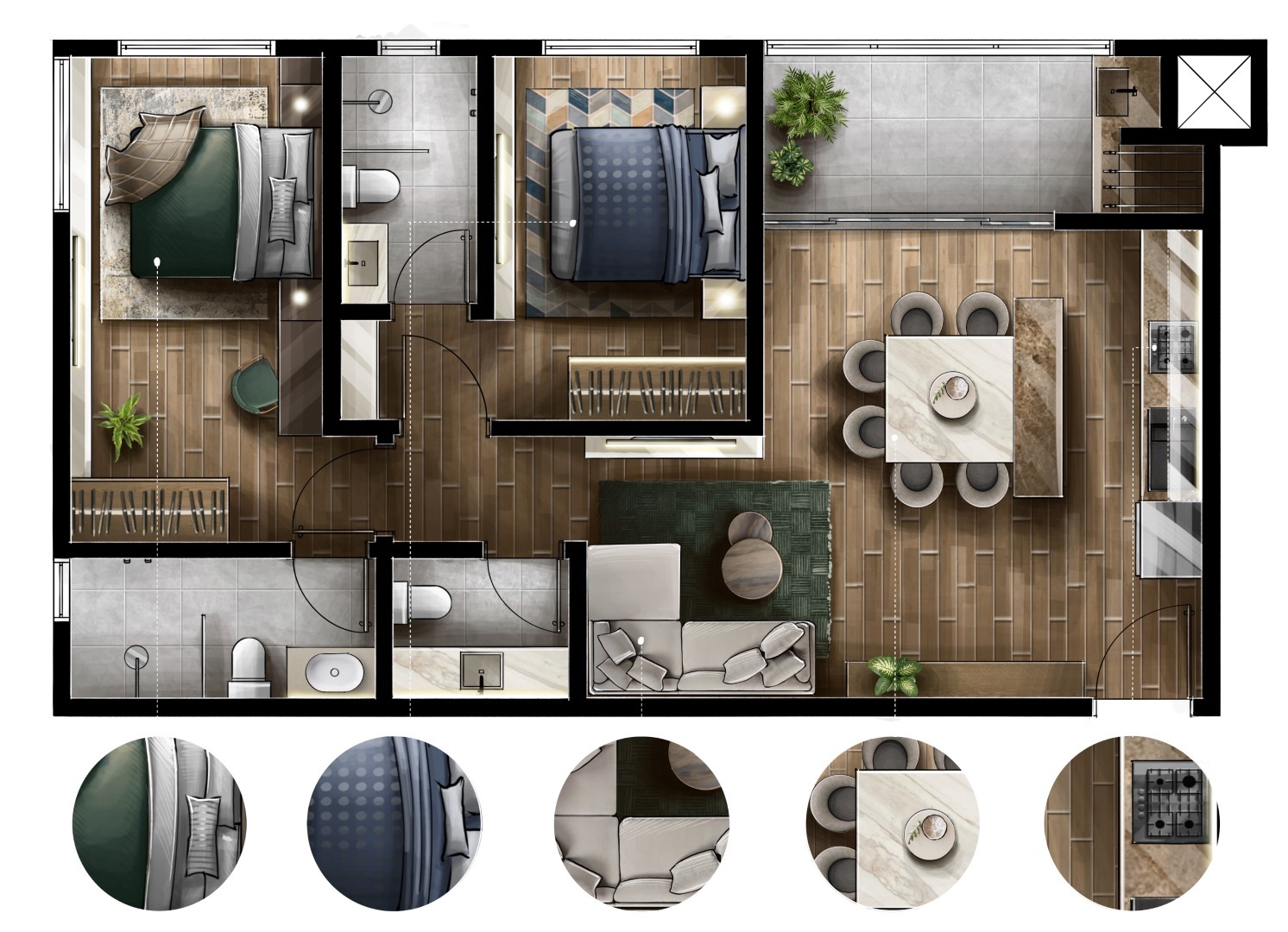 Planta 06 - 2 dorm 68,80m²