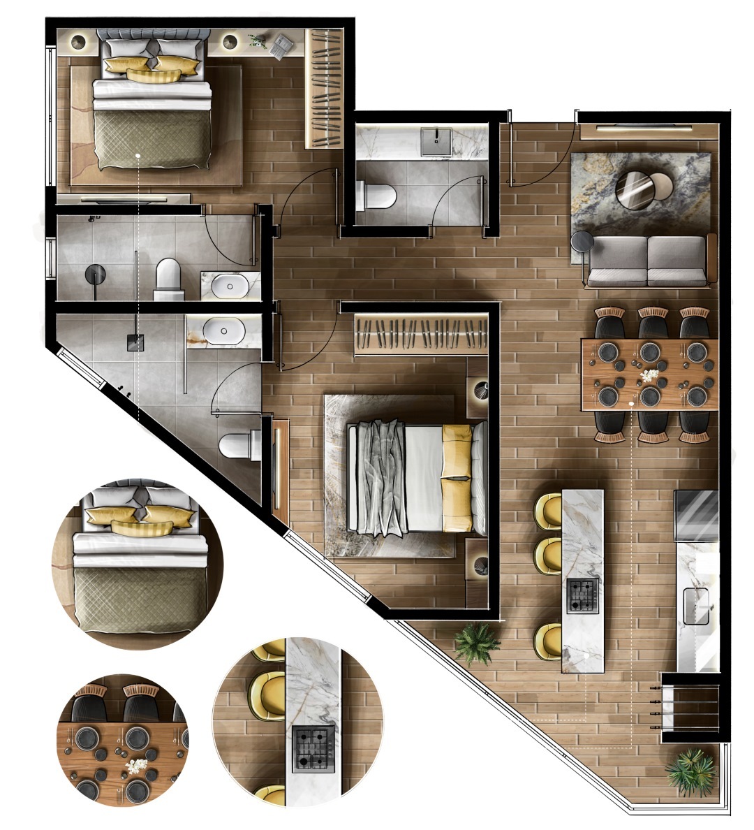 Planta 07 - 2 dorm 70,71m²
