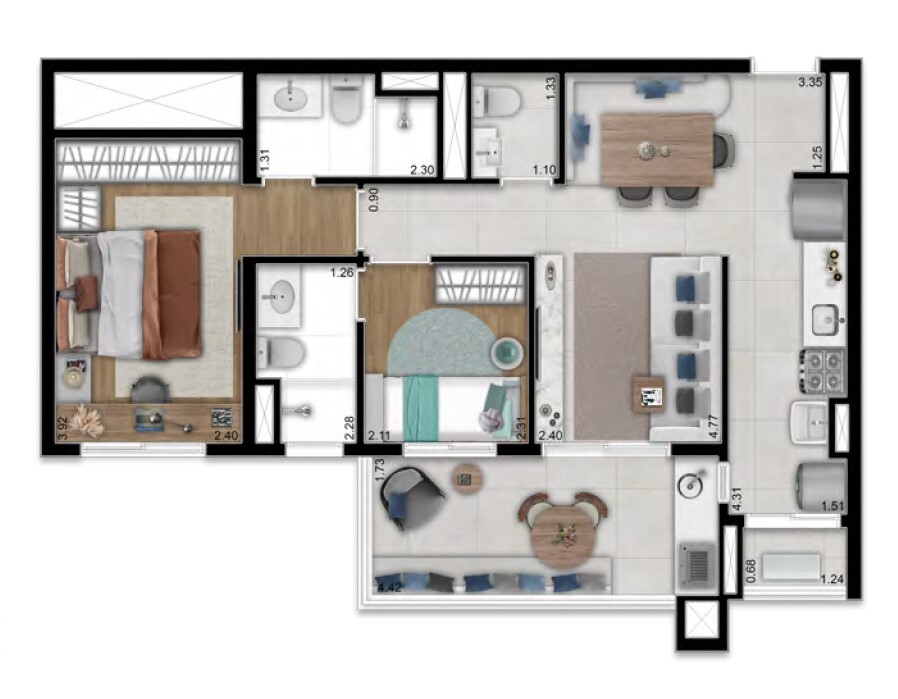 Planta 02 - 2 dorm 65m²