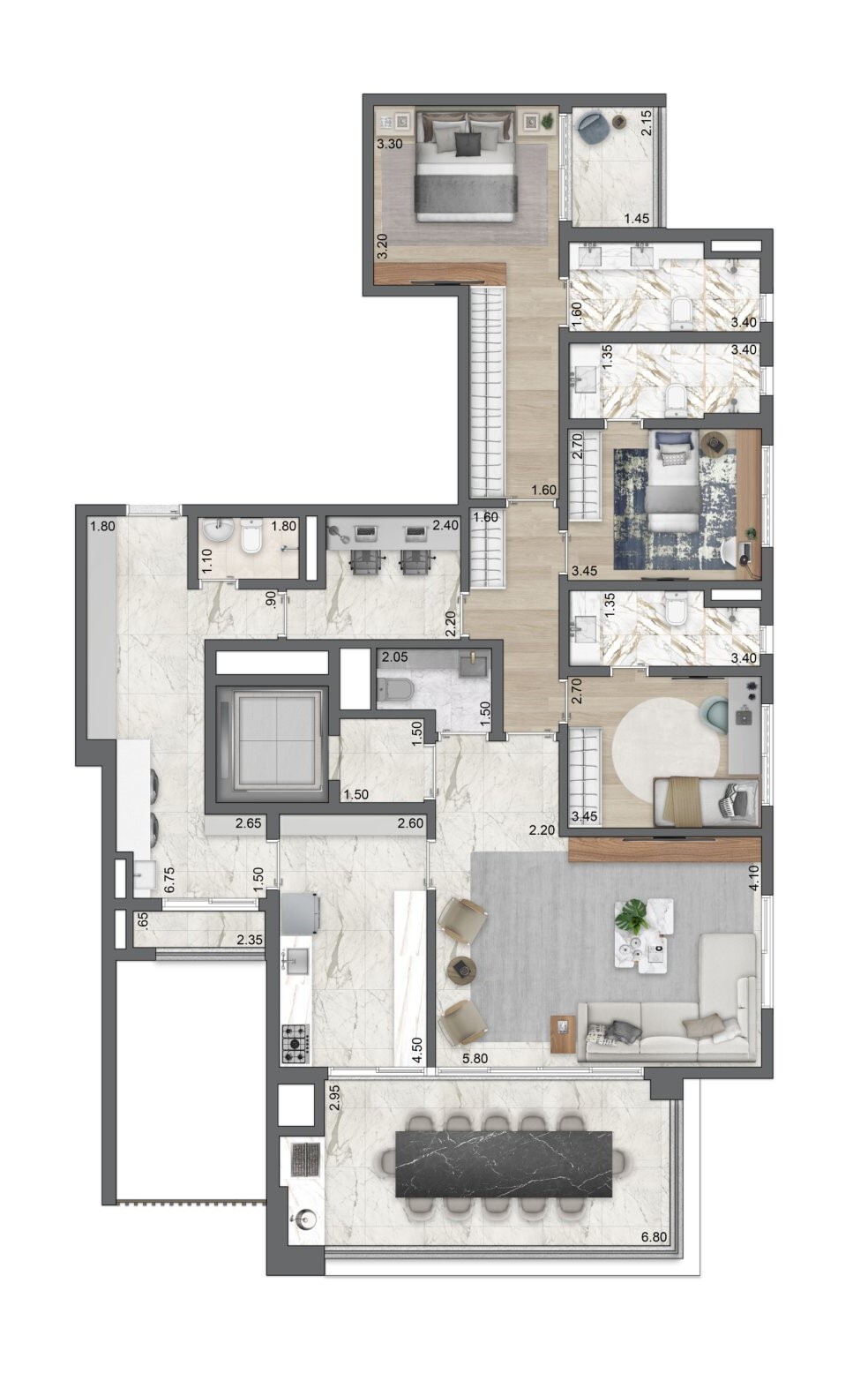 Planta 03 - 3 dorm 174m²