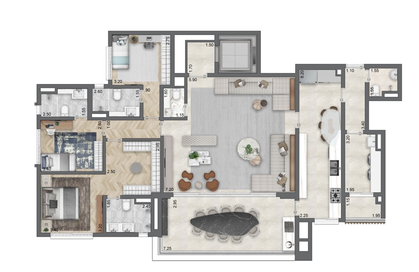 Planta 06 - 3 dorm 183m² - opção