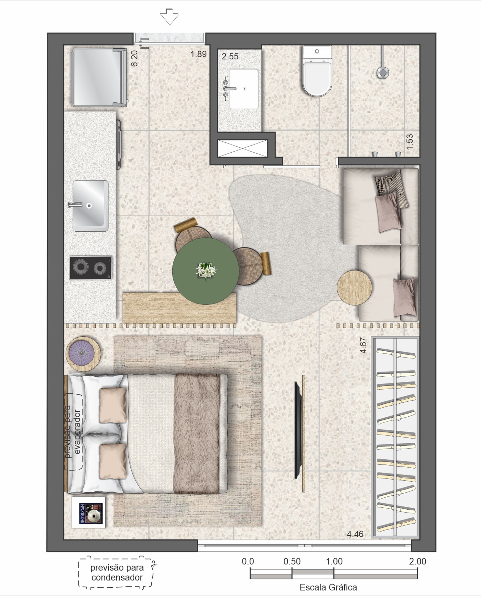 Planta 01 - 1 dorm 27,70m² - studio