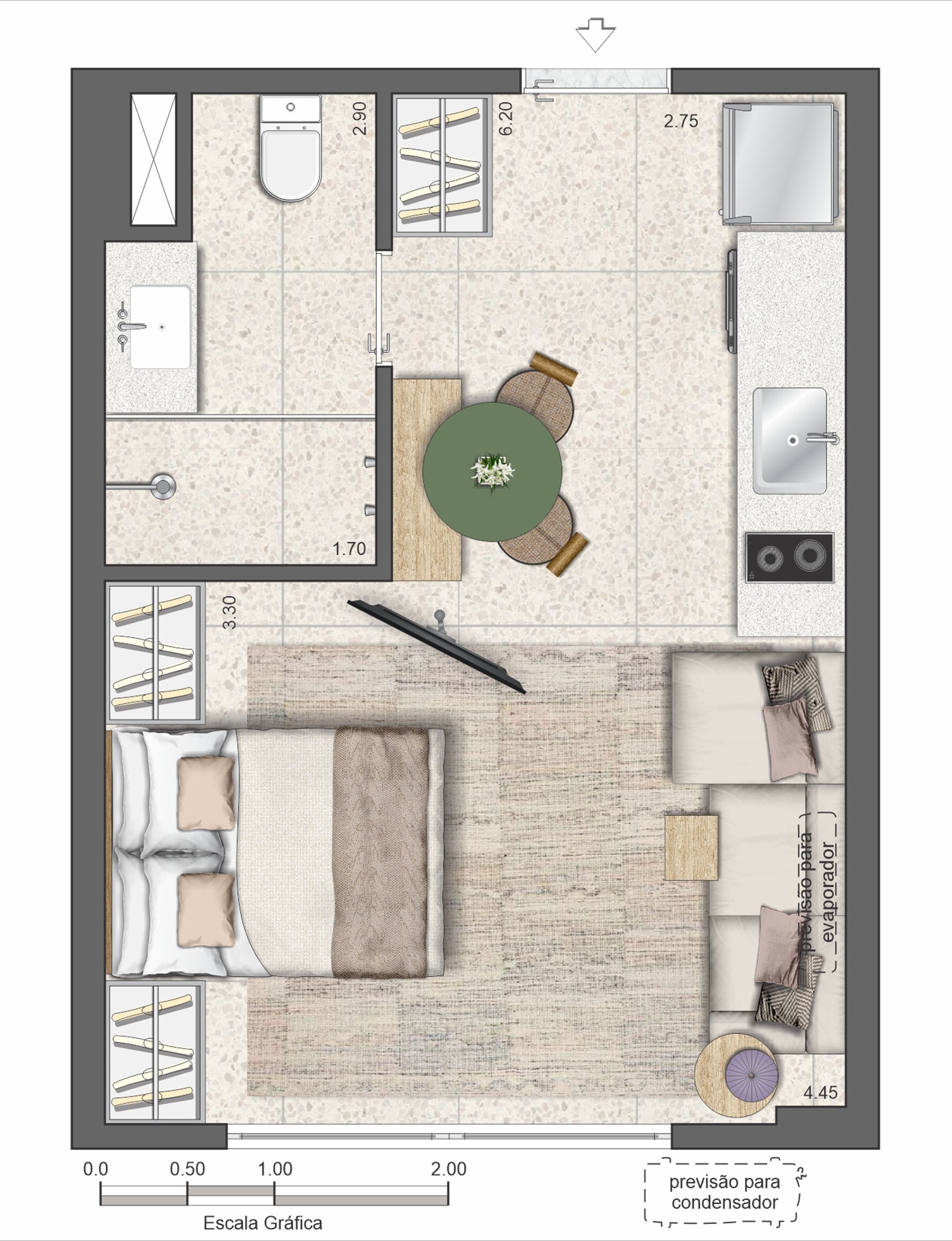 Planta 02 - 1 dorm 27,81m² - studio