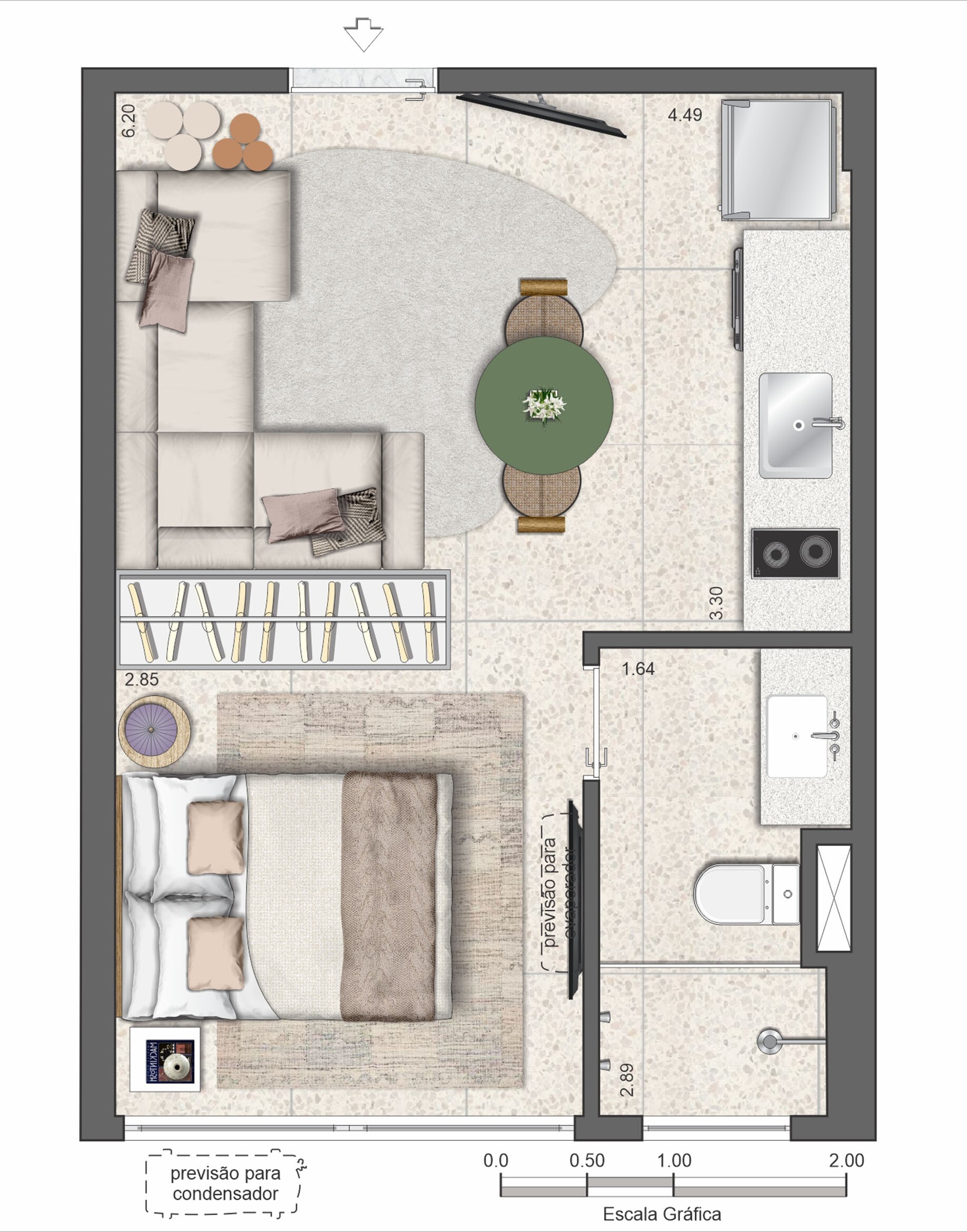 Planta 03 - 1 dorm 28,59m² - studio