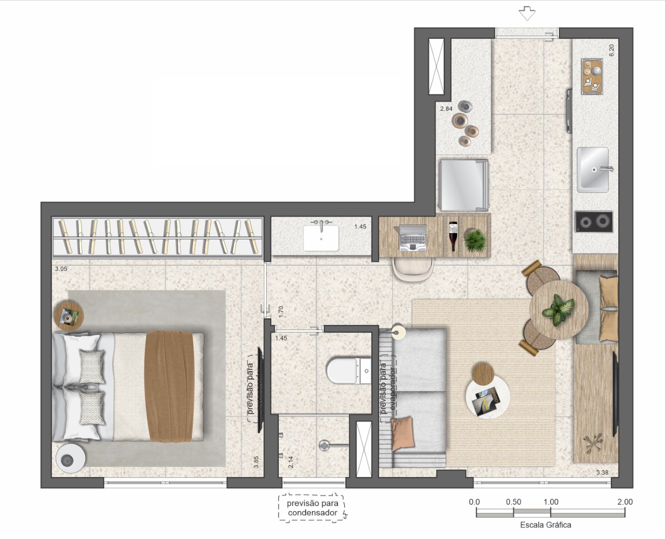 Planta 05 - 1 dorm 37,40m²