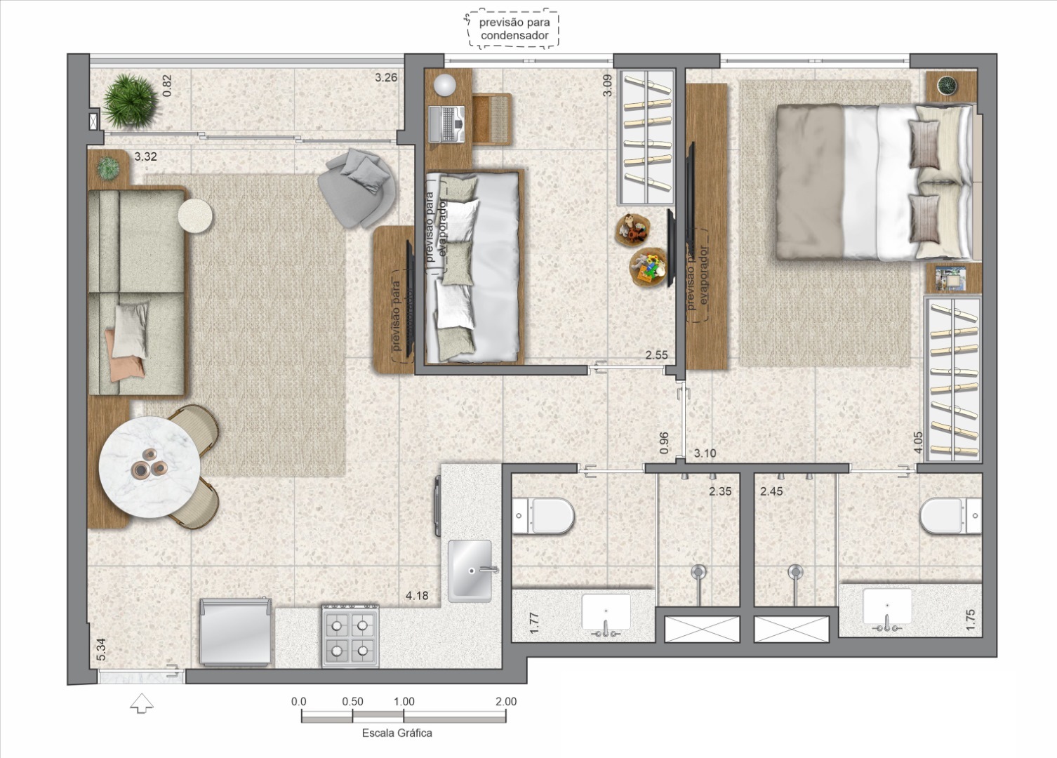 Planta 08 - 2 dorm 54,57m²