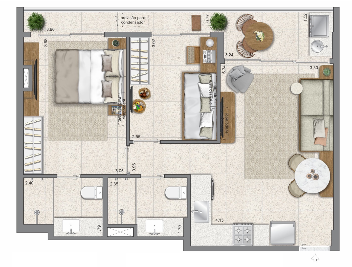 Planta 09 - 2 dorm 61,61m²