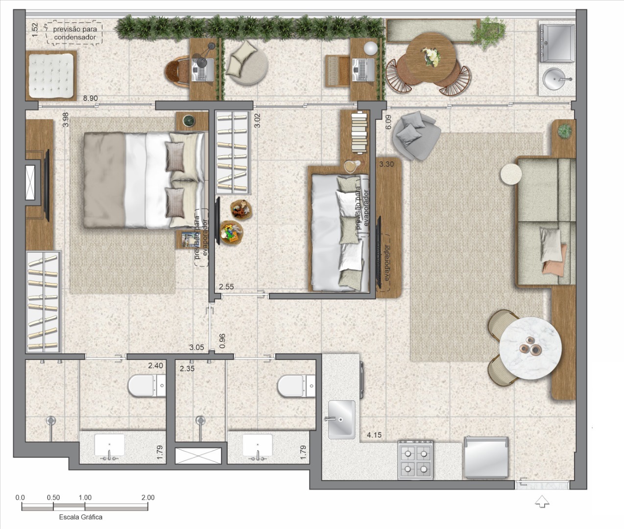 Planta 12 - 2 dorm 68,29m²