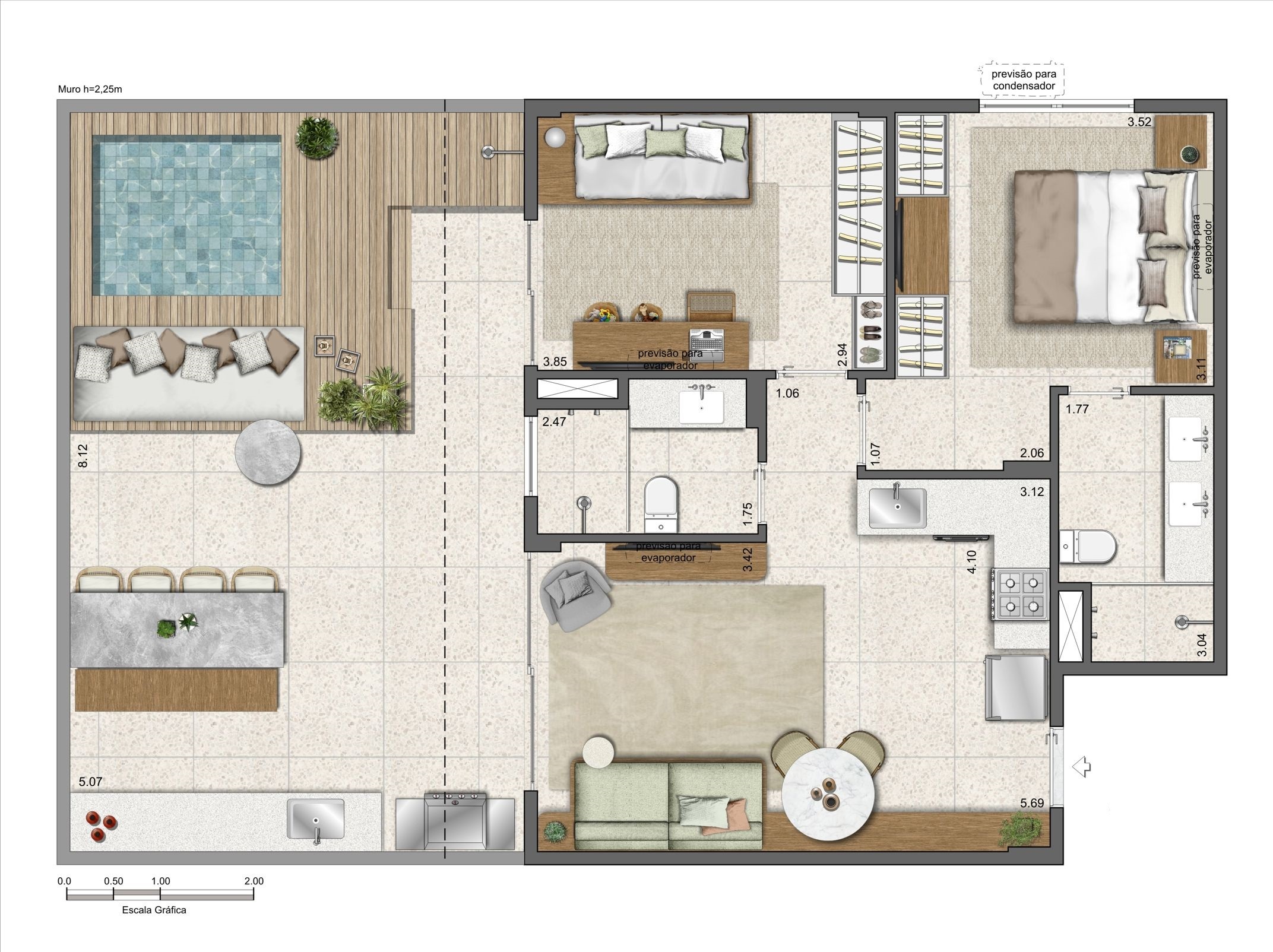 Planta 14 - 2 dorm 100,11m² - garden